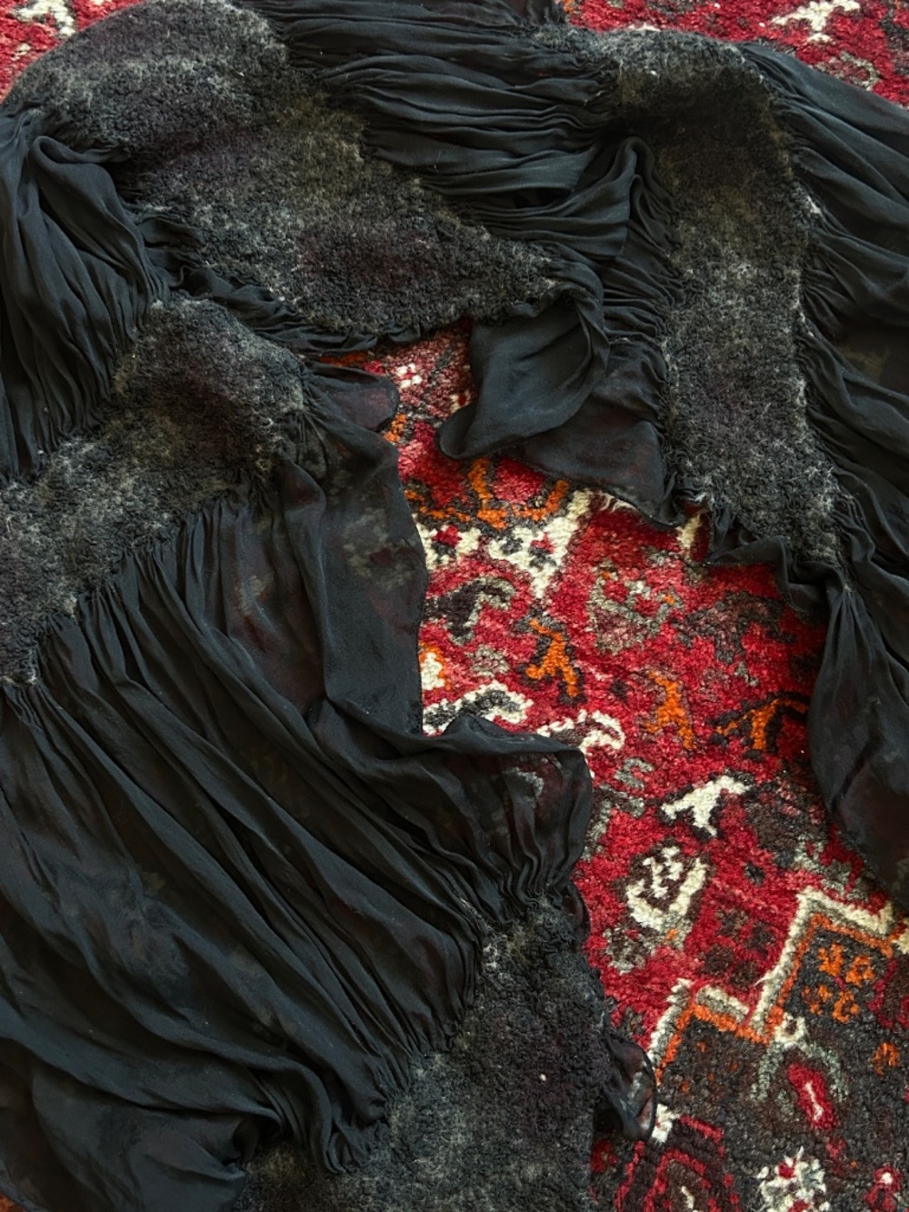 Vintage Y2K Silk and Felted Wool Scarf - Picture 3 of 3